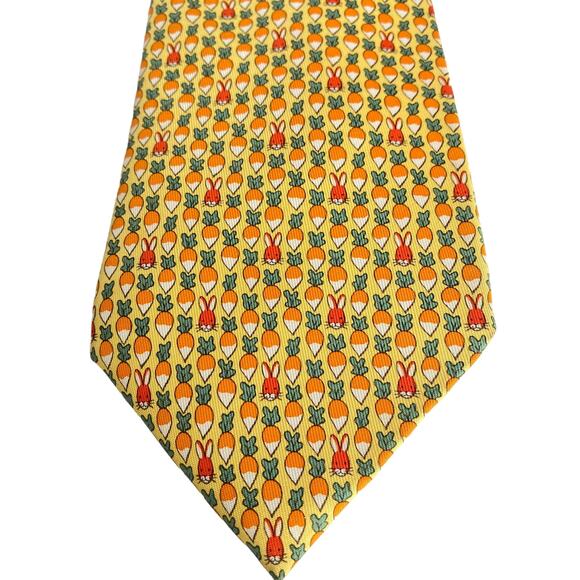 Vintage HERMES  Authentic Yellow Silk Tie - Picture 1 of 7
